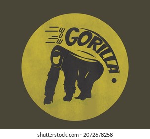 gorilla vector illustration on yellow circle with vintage design concept. good image for primate lovers. big foot.