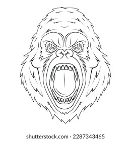 Gorilla. Vector illustration of primates. Sketch of an angry gorilla head