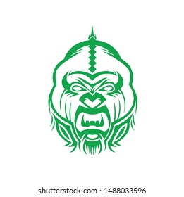 gorilla vector logo with angry face of primate and ape head silhouette