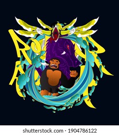 gorilla versus dragon vector illustration for poster or jersey