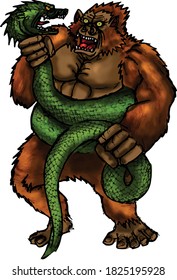 Gorila contra serpiente en la jungla