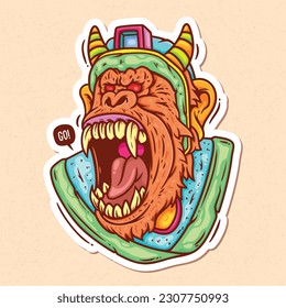 Gorilla Warrior Hand Drawn Color Vector Doodle Illustration