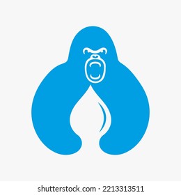 Gorilla Water Logo Negative Space Concept Vector Template. Gorilla Holding Water Symbol