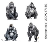 Gorilla watercolor hand paint collection