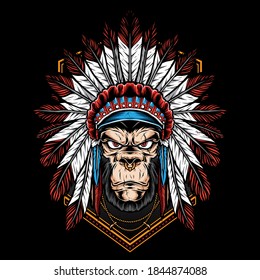 gorilla wearing headdress vector illustration