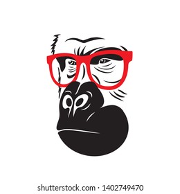 Gorilla wearing red eyeglasses - vector illustration