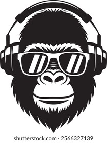 A gorilla wearing sunglasses and headphones vector illustration