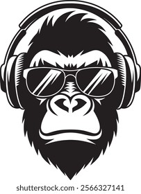 A gorilla wearing sunglasses and headphones vector illustration