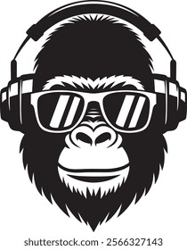 A gorilla wearing sunglasses and headphones vector illustration