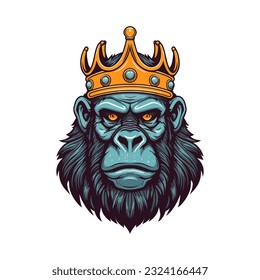 gorilla wering a crown vector clip art illustration