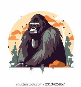 Gorilla wild animal on white background illustration