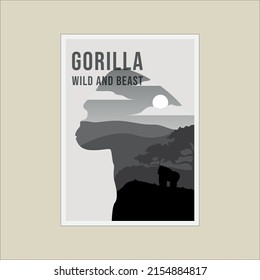 gorilla wildlife outdoor minimalist poster double exposure illustration template graphic design