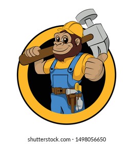 gorilla worker yellow logo icon design 