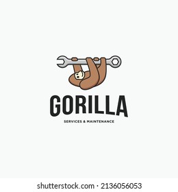 Gorilla with wrench cartoon vector illustration. Good to use for Service and maintenance business company logo icon sign symbol design