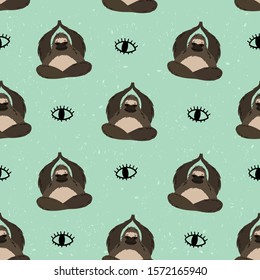 Gorilla in yoga assanas. Vector seamless pattern with sports Primate. Cute animal. Yoga and meditation as a lifestyle
