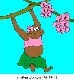 gorilla-mother, funny illustration, vector icon