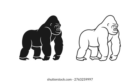 Gorillas Bipedal vs Quadrupedal Posture Guide Vector