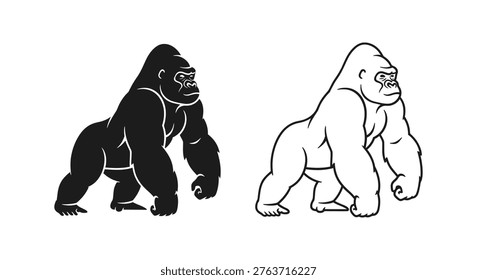Gorillas Comparison Knuckle-Walking vs Upright Posture Vector