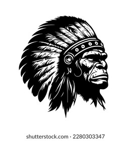 gorillas wearing Indian chief head accessories. A unique and bold addition to any design project