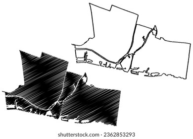 Gorinchem municipality (Kingdom of the Netherlands, Holland, South Holland or Zuid-Holland province) map vector illustration, scribble sketch Gorkum map