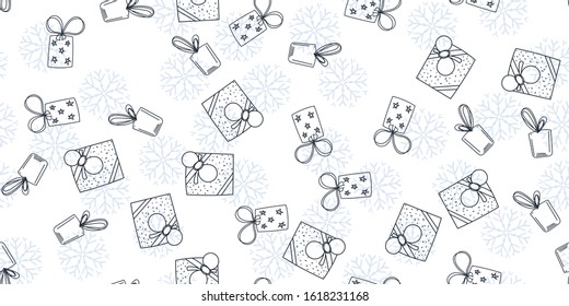 Gorizontal pattern christmas gift boxes. Beautiful present box on surface design