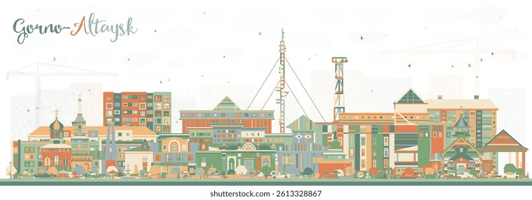 Gorno-Altaysk Russia city skyline with color buildings. Vector illustration. Gorno-Altaysk cityscape with landmarks. Travel and tourism concept with modern and historic architecture.