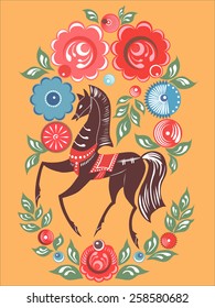 Gorodets horse folk painting.