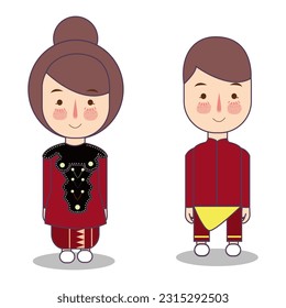 Gorontalo clothes traditional dress native tribe form Indonesian north sulawesi boy and girl couple red color costume wearing apparel nationality