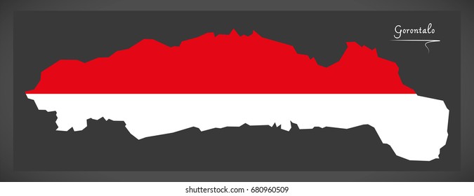 Gorontalo Indonesia map with Indonesian national flag illustration