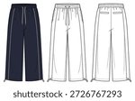 Gorpcore Utility Track Pants Technical Fashion Illustration. Lightweight Outdoor Trousers with Toggle Adjustable Hem, Side Pockets, and Back Welt Pockets. Front and Back Views. Unisex CAD Mockup Set.