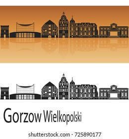 Gorzow skyline in orange background in editable vector file