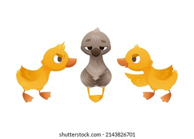 Goslings Teasing Duckling. Ugly Duckling Fairy Tale Cartoon Vector Illustration