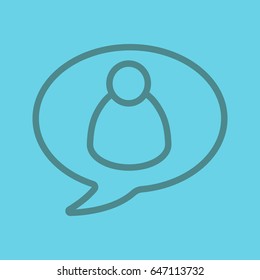 Gossip color linear icon. Chat box with man figure inside. Thin line contour symbols on color background. Vector illustration