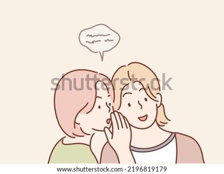 Gossip. The concept of spreading rumors. Two young girls are whispering. Hand drawn style vector design illustrations.