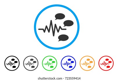 Gossip Generation Signal rounded icon. Style is a flat gossip generation signal grey symbol inside light blue circle with black, gray, green, blue, red, orange versions.