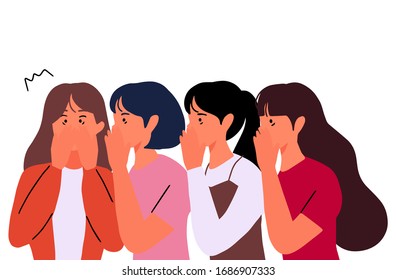 gossip girls whispering in ear secrets. Woman whispering gossip or secret to her friend. hand drawn style vector design illustrations.