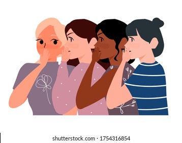 gossip girls whispering in ear secrets. Woman whispering secret to her friend illustration flat vector cartoon character. word of mouth Concept
