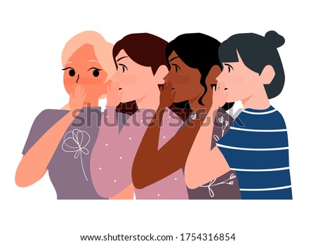 gossip girls whispering in ear secrets. Woman whispering secret to her friend illustration flat vector cartoon character. word of mouth Concept