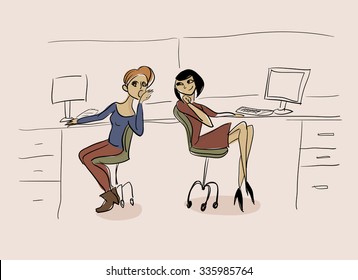 gossip on workplace vector illustration two girls