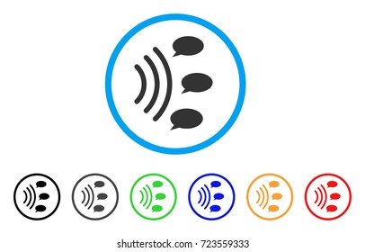 Gossip Source rounded icon. Style is a flat gossip source grey symbol inside light blue circle with black, gray, green, blue, red, orange color versions.