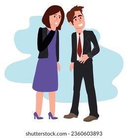 Gossip in the workplace, co-workers talking. Vector illustration.