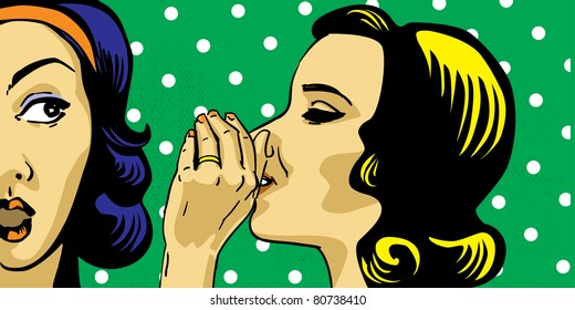  gossiping women pop art style, retro polka dots on background