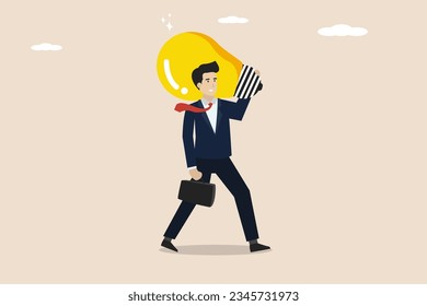 Haben Sie eine große Idee, bringen Sie neue Idee Business-Konzept oder eine gute Idee für Unternehmen, schlaue Geschäftsleute mit großen Ideen Glühbirne.