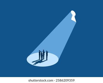 Got a big opportunity, Businessman team looking at the bright keyhole