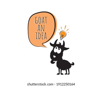 Got an idea, goat an idea, vector. Bird cartoon illustration with a message in the cloud. Colorful childish wall decals isolated on white background. Wall art, artwork. Geeting card design