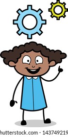 Got an Idea to Make Adjustment - Retro Black Office Girl Cartoon Vector Illustration