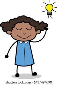 Got an Idea - Retro Black Office Girl Cartoon Vector Illustration
