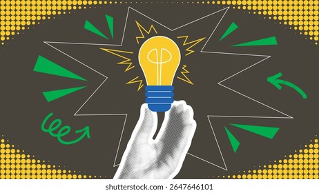 Got an idea - trendy collage hand holding light bulb