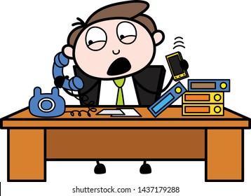 Got Irritated after Getting Many Calls - Office Businessman Employee Cartoon Vector Illustration