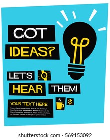 Got Ideas? Let's Hear Them! (Flat Style Vector Illustration Poster Design) with Text Box Template
